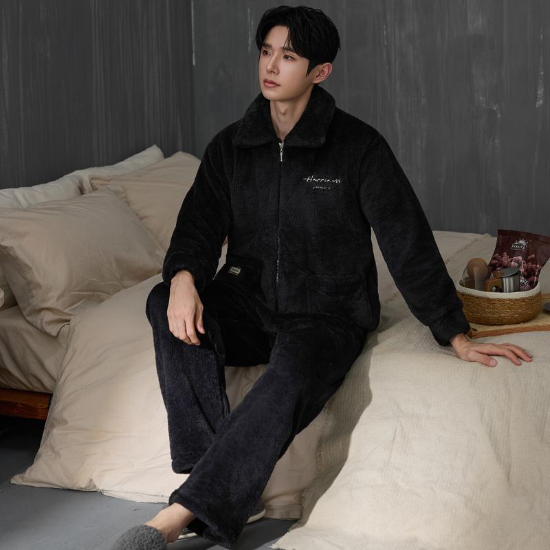 Flannel Shirt Lined - Kalın Erkek Pijama Takımı Kışlık Düz