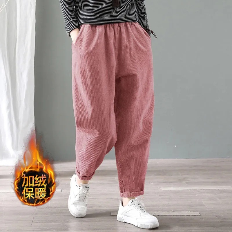 Corduroy Pant Warm - Kadınlar İçin Korduroy Harem Pantolon, Elastik